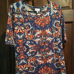 LuLaRoe “Julia” pretty, brown, blue, & orange